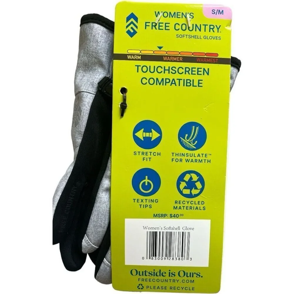 New Womens Free Country Softshell Outdoor Touchscreen Compatable Gloves - Sz S/M